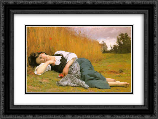 Rest in Harvest 24x18 Black Ornate Wood Framed Art Print Poster with Double Matting by Bouguereau, William Adolphe