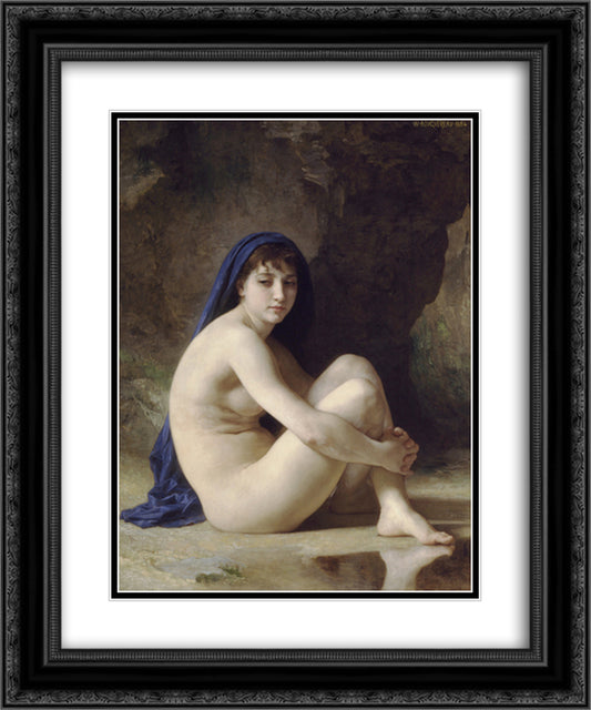 Seated Nude 20x24 Black Ornate Wood Framed Art Print Poster with Double Matting by Bouguereau, William Adolphe