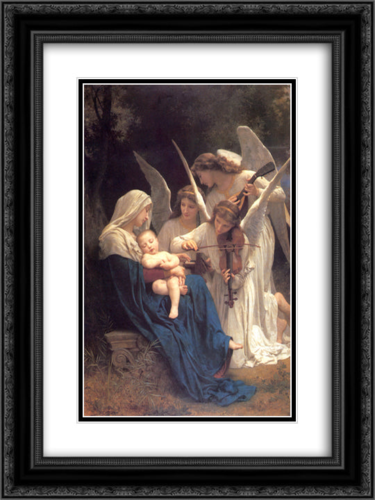 Song of the Angels 18x24 Black Ornate Wood Framed Art Print Poster with Double Matting by Bouguereau, William Adolphe