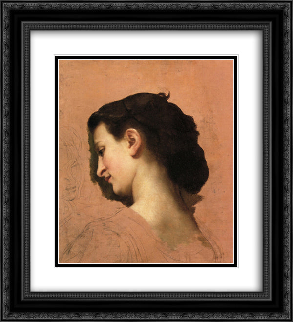 Study of a Young Girl s Head 20x22 Black Ornate Wood Framed Art Print Poster with Double Matting by Bouguereau, William Adolphe