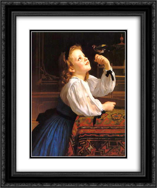 The bird Ch ri 20x24 Black Ornate Wood Framed Art Print Poster with Double Matting by Bouguereau, William Adolphe