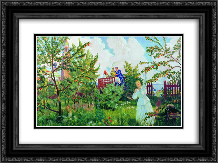 Apple Orchard 24x18 Black Ornate Wood Framed Art Print Poster with Double Matting by Kustodiev, Boris