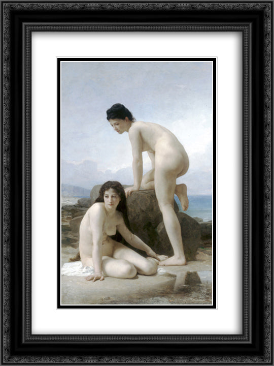The Two Bathers 18x24 Black Ornate Wood Framed Art Print Poster with Double Matting by Bouguereau, William Adolphe
