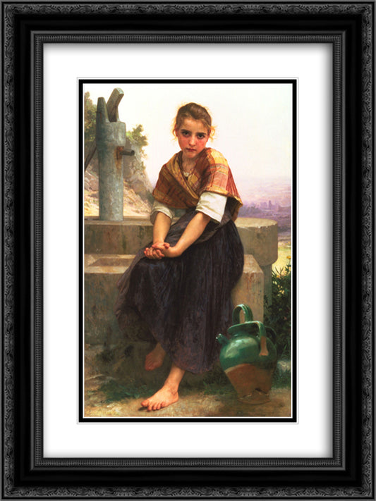 The Broken Pitcher 18x24 Black Ornate Wood Framed Art Print Poster with Double Matting by Bouguereau, William Adolphe