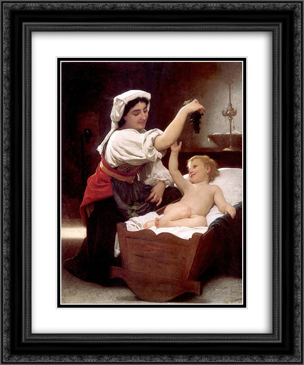 The Bunch Of Grapes 20x24 Black Ornate Wood Framed Art Print Poster with Double Matting by Bouguereau, William Adolphe