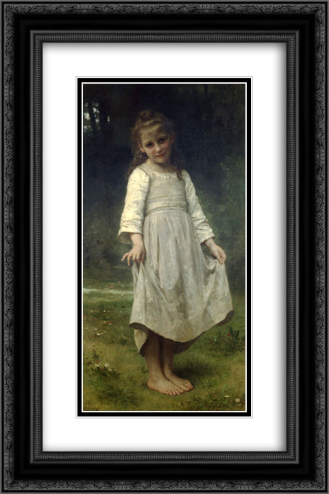 The Curtsey 16x24 Black Ornate Wood Framed Art Print Poster with Double Matting by Bouguereau, William Adolphe