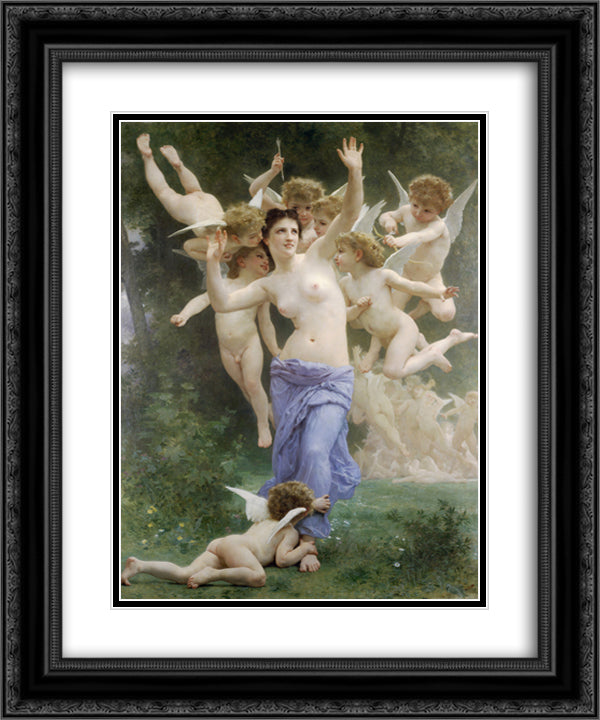 The Heart's Awakening 20x24 Black Ornate Wood Framed Art Print Poster with Double Matting by Bouguereau, William Adolphe