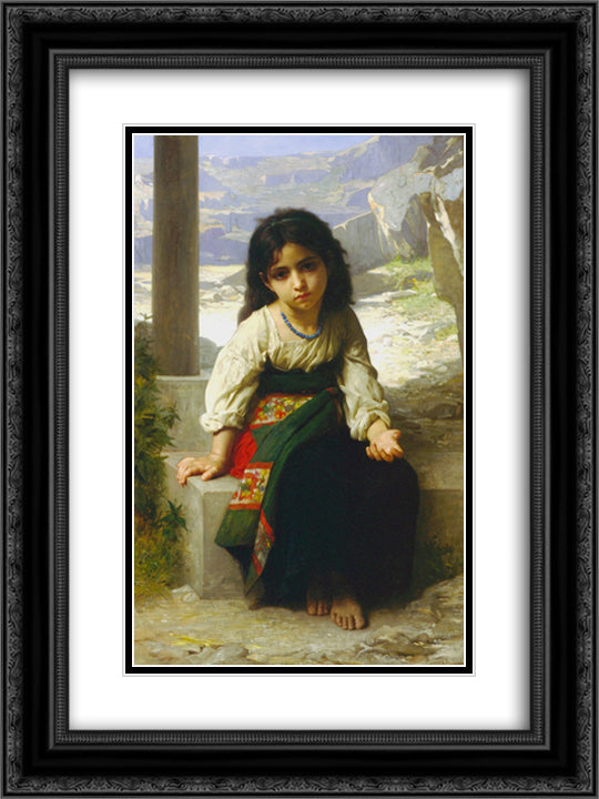 The Little Beggar 18x24 Black Ornate Wood Framed Art Print Poster with Double Matting by Bouguereau, William Adolphe