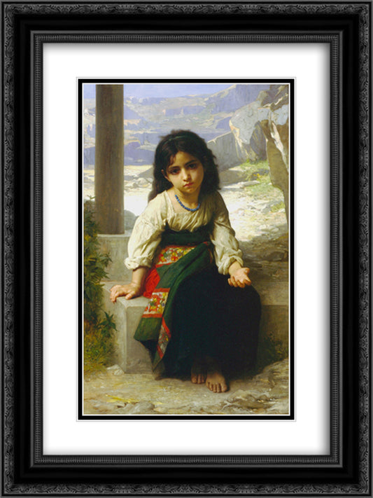 The Little Beggar 18x24 Black Ornate Wood Framed Art Print Poster with Double Matting by Bouguereau, William Adolphe