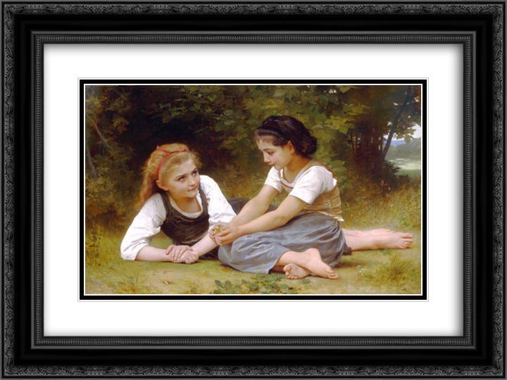 The Nut Gatherers 24x18 Black Ornate Wood Framed Art Print Poster with Double Matting by Bouguereau, William Adolphe