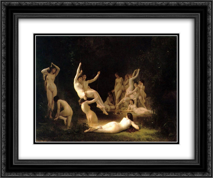 The Nymphaeum 24x20 Black Ornate Wood Framed Art Print Poster with Double Matting by Bouguereau, William Adolphe