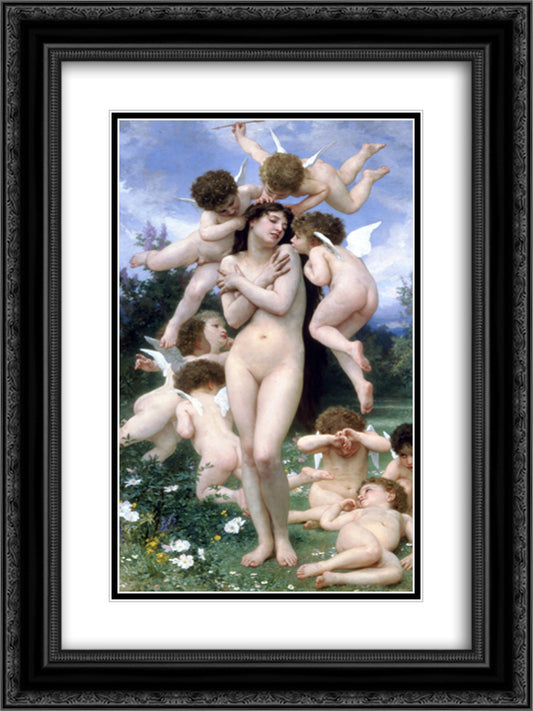 The Return of Spring 18x24 Black Ornate Wood Framed Art Print Poster with Double Matting by Bouguereau, William Adolphe