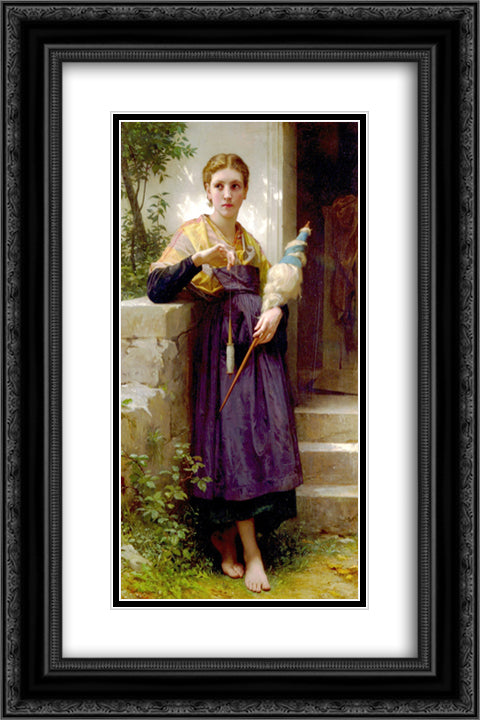 The Spinner 16x24 Black Ornate Wood Framed Art Print Poster with Double Matting by Bouguereau, William Adolphe