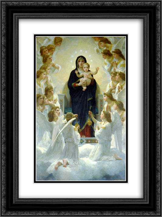 The Virgin with Angels 18x24 Black Ornate Wood Framed Art Print Poster with Double Matting by Bouguereau, William Adolphe