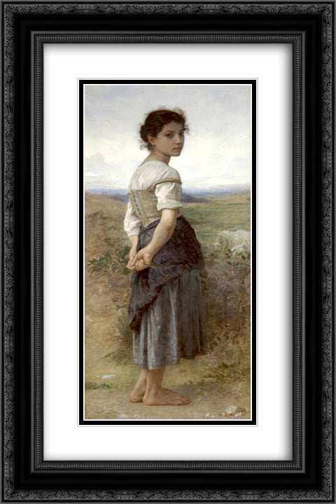 The Young Shepherdess 16x24 Black Ornate Wood Framed Art Print Poster with Double Matting by Bouguereau, William Adolphe