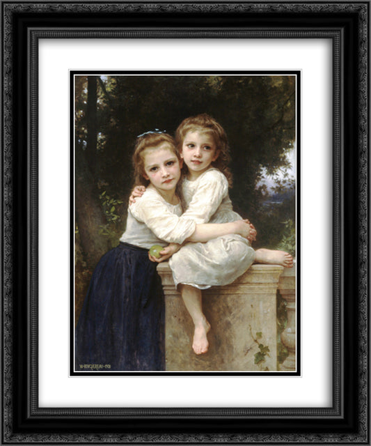 Two Sisters 20x24 Black Ornate Wood Framed Art Print Poster with Double Matting by Bouguereau, William Adolphe