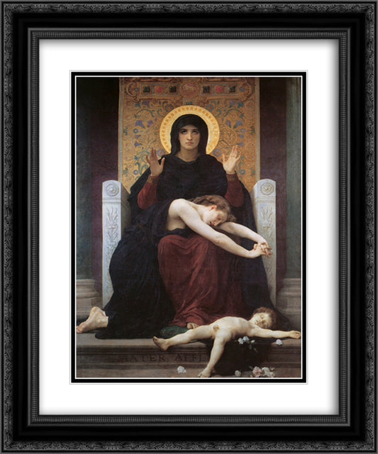 Virgin Comforter 20x24 Black Ornate Wood Framed Art Print Poster with Double Matting by Bouguereau, William Adolphe