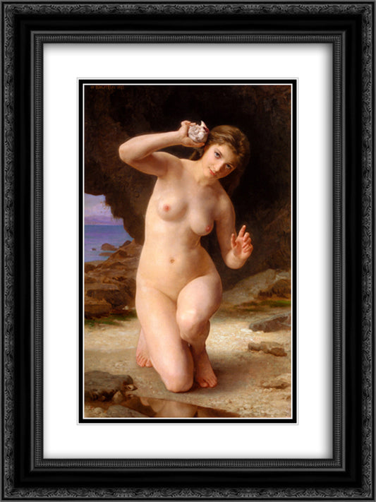 Woman with Shell 18x24 Black Ornate Wood Framed Art Print Poster with Double Matting by Bouguereau, William Adolphe