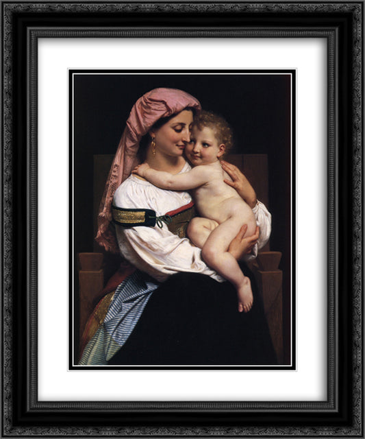 Woman of Cervara and Her Child 20x24 Black Ornate Wood Framed Art Print Poster with Double Matting by Bouguereau, William Adolphe