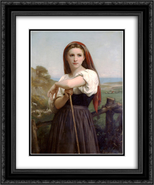 Young Shepherdess 20x24 Black Ornate Wood Framed Art Print Poster with Double Matting by Bouguereau, William Adolphe