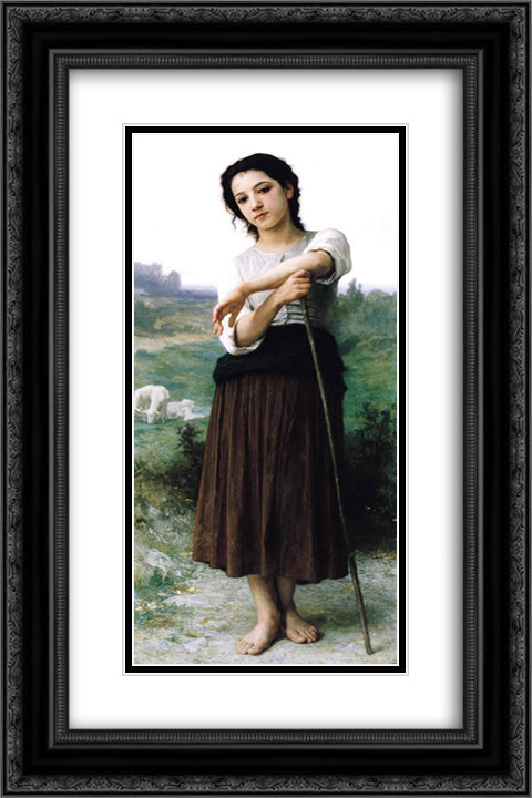 Young Shepherdess Standing 16x24 Black Ornate Wood Framed Art Print Poster with Double Matting by Bouguereau, William Adolphe