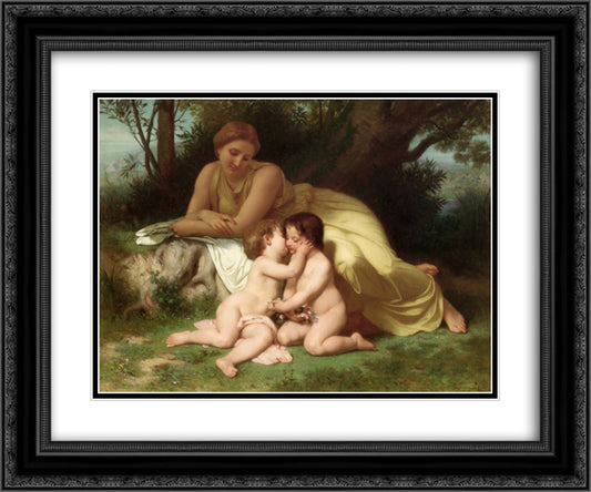 Young Woman Contemplating Two Embracing Children 24x20 Black Ornate Wood Framed Art Print Poster with Double Matting by Bouguereau, William Adolphe