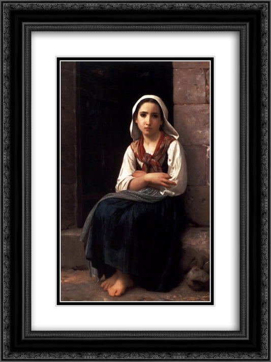 Yvonette 18x24 Black Ornate Wood Framed Art Print Poster with Double Matting by Bouguereau, William Adolphe