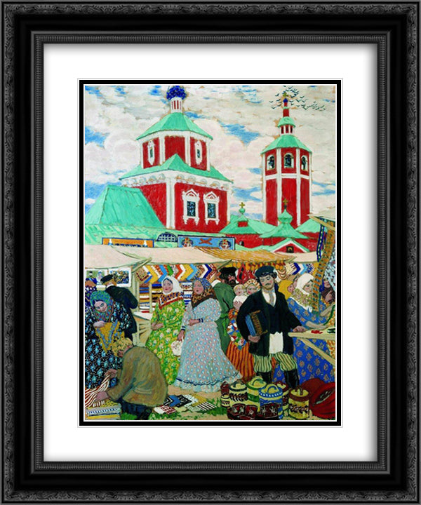 At The Fair 20x24 Black Ornate Wood Framed Art Print Poster with Double Matting by Kustodiev, Boris