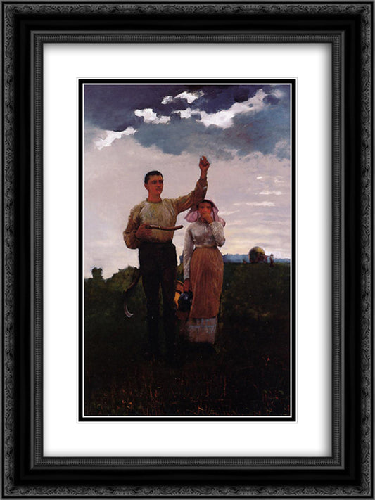 Answering the Horn 18x24 Black Ornate Wood Framed Art Print Poster with Double Matting by Homer, Winslow