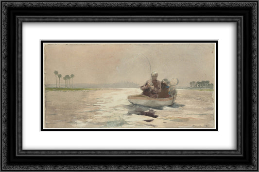 Bass Fishing, Florida 24x16 Black Ornate Wood Framed Art Print Poster with Double Matting by Homer, Winslow