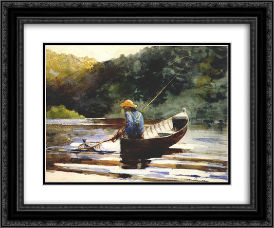 Boy Fishing 24x20 Black Ornate Wood Framed Art Print Poster with Double Matting by Homer, Winslow