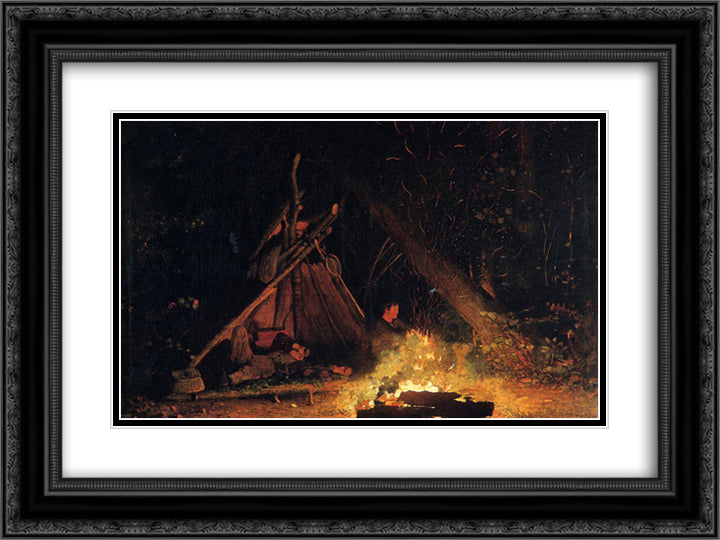 Camp Fire 24x18 Black Ornate Wood Framed Art Print Poster with Double Matting by Homer, Winslow