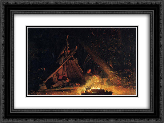 Camp Fire 24x18 Black Ornate Wood Framed Art Print Poster with Double Matting by Homer, Winslow