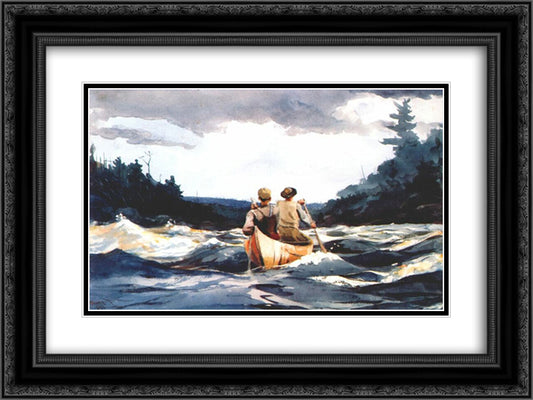 Canoe in the rapids 24x18 Black Ornate Wood Framed Art Print Poster with Double Matting by Homer, Winslow
