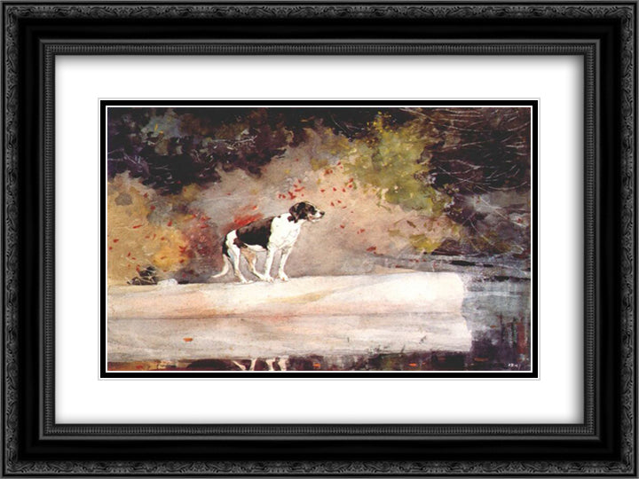 Dog on a log 24x18 Black Ornate Wood Framed Art Print Poster with Double Matting by Homer, Winslow