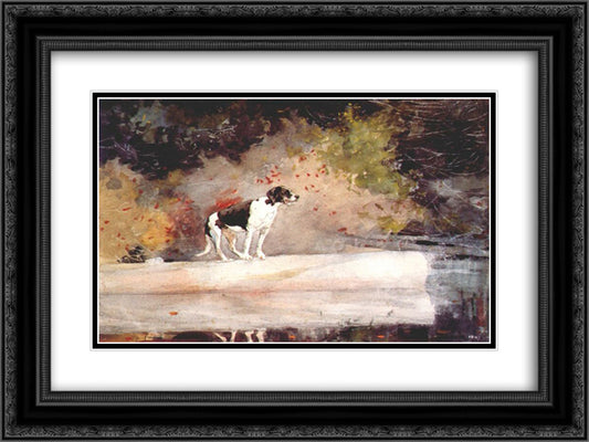 Dog on a log 24x18 Black Ornate Wood Framed Art Print Poster with Double Matting by Homer, Winslow