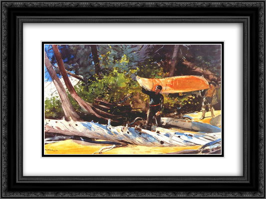 End of the Portage 24x18 Black Ornate Wood Framed Art Print Poster with Double Matting by Homer, Winslow