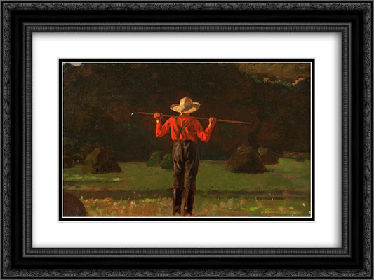 Farmer with a Pitchfork 24x18 Black Ornate Wood Framed Art Print Poster with Double Matting by Homer, Winslow