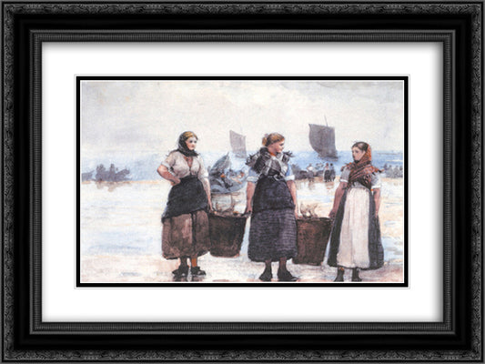 Fisherwomen, Cullercoats 24x18 Black Ornate Wood Framed Art Print Poster with Double Matting by Homer, Winslow