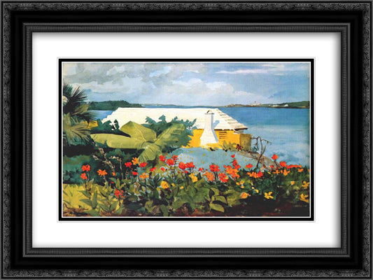Flower garden and bungalow, Bermuda 24x18 Black Ornate Wood Framed Art Print Poster with Double Matting by Homer, Winslow