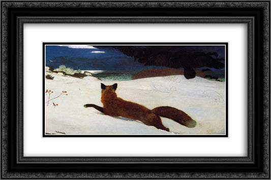 Fox Hunt 24x16 Black Ornate Wood Framed Art Print Poster with Double Matting by Homer, Winslow