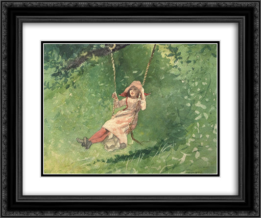 Girl on a Swing 24x20 Black Ornate Wood Framed Art Print Poster with Double Matting by Homer, Winslow