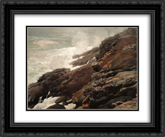 High Cliff, Coast of Maine 24x20 Black Ornate Wood Framed Art Print Poster with Double Matting by Homer, Winslow