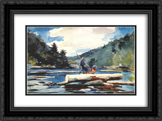 Hudson river, logging 24x18 Black Ornate Wood Framed Art Print Poster with Double Matting by Homer, Winslow