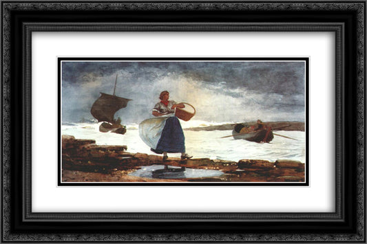 Inside the bar 24x16 Black Ornate Wood Framed Art Print Poster with Double Matting by Homer, Winslow