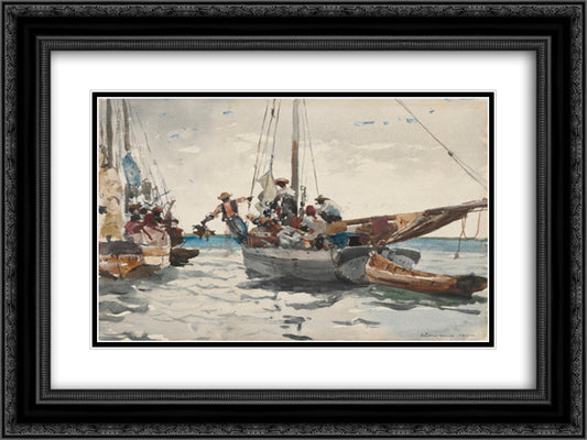 Market Scene, Nassau 24x18 Black Ornate Wood Framed Art Print Poster with Double Matting by Homer, Winslow