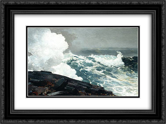 Northeaster 24x18 Black Ornate Wood Framed Art Print Poster with Double Matting by Homer, Winslow