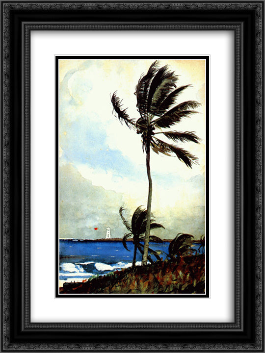 Palm tree, Nassau 18x24 Black Ornate Wood Framed Art Print Poster with Double Matting by Homer, Winslow