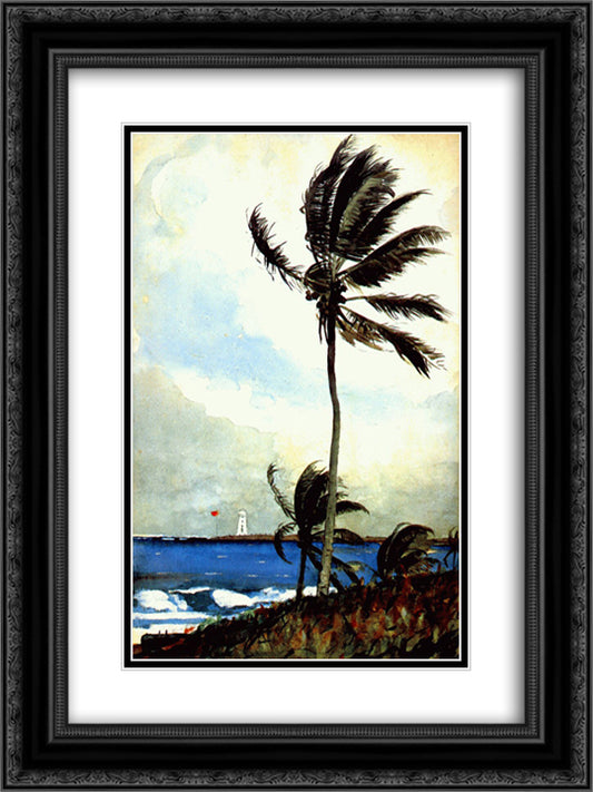 Palm tree, Nassau 18x24 Black Ornate Wood Framed Art Print Poster with Double Matting by Homer, Winslow