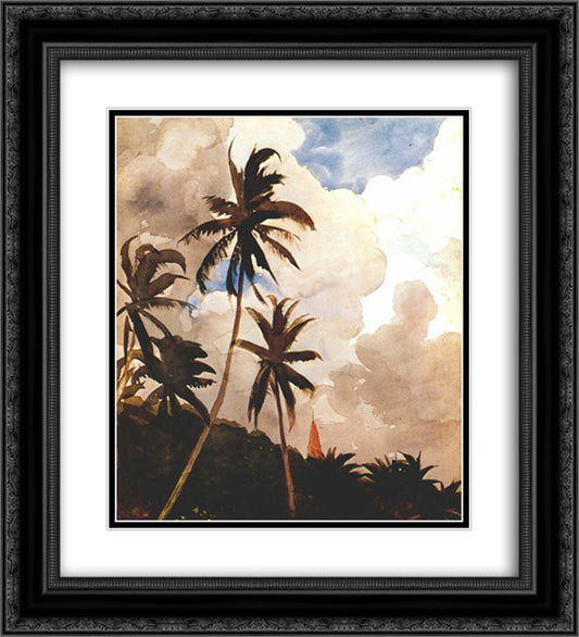 Palm trees (Bahamas) 20x22 Black Ornate Wood Framed Art Print Poster with Double Matting by Homer, Winslow